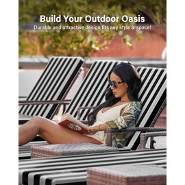 YEFU Chaise Lounge Cushions Outdoor: 72 x 21 x 3 Inch Waterproof Fade-Resistant Lounge Chair Cushion for Outdoor Furniture - Pool Lounger Pads with Ties for Patio(Black Cabana Stripe)