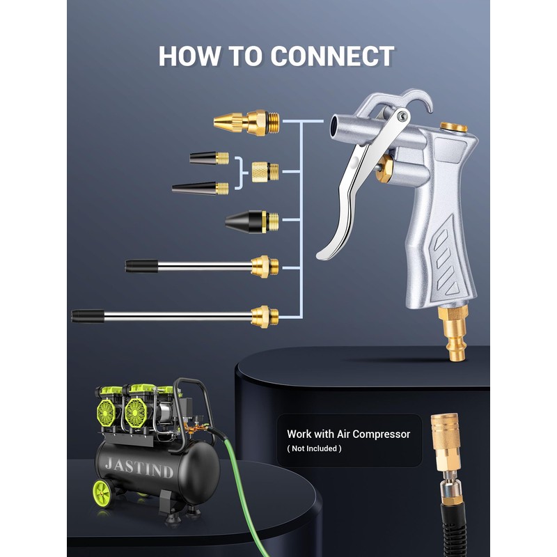 JASTIND Industrial Air Blow Gun with Brass Adjustable Air Flow