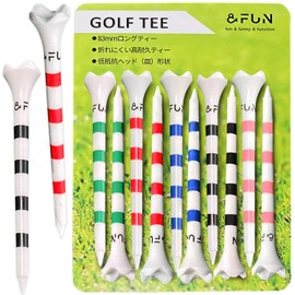 &FUN Golf Tee, Low Resistance Head, Long Tee, 3.3 inches (83 mm), Pack of 10, Break-resistant, Durable, Reduces Friction, Increases Distance (Stripe MIX)