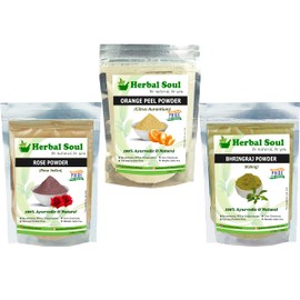 Herbal Soul Combo Of Rose Powder + Orange Peel Powder + Bhringraj Powder (300 gm)