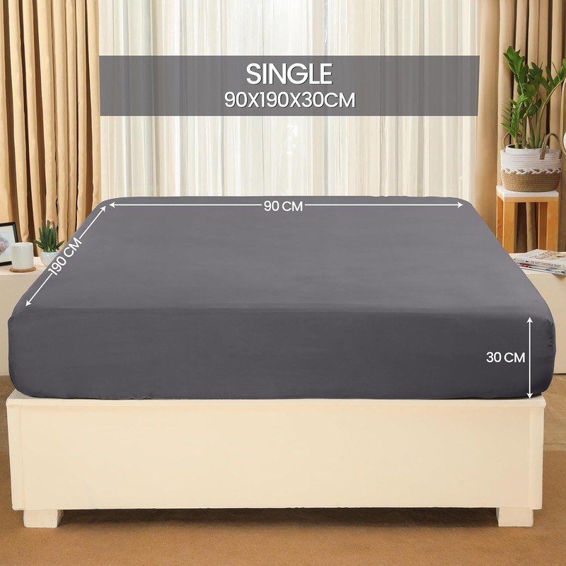 Utopia Bedding Single Fitted Sheet, Grey - 12 Inch (30cm)