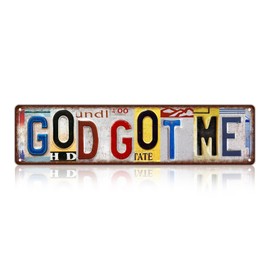 JBYMsign Vintage God Got Me Street Sign Wall Decor Metal Tin Signs Poster