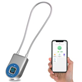 Anweller Fingerprint Cable Lock, Padlock with 22 cm Steel Cable, Padlock Fingerprint with App, Suitable as a Door, Suitcase, Backpack, Gym, Bicycle