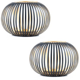 Marrakech Set of 2 Modern Tea Light Holders 17 cm Black & Gold Metal Interior Decorative Lantern Amund as Wedding Decoration Table Decoration