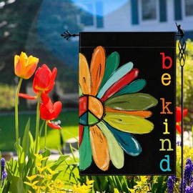Be Kind Garden Flag 12 X 18 In Peace Outdoor Floral Yard Flag Double Sided Outside Floral Colorful Daisy Flowers Yard Outdoor Decoration