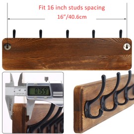 WEBI Coat Rack Wall Mounted,Wood Coat Hooks Wall Mounted,16’’ Hole to Hole,Coat Hanger Wall,Hook Rack Rail,5 Hooks for Hanging Coats,Hats,Jacket,Clothes