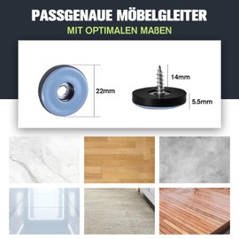 Teflon Gliders for Screws, Pack of 24 Teflon Furniture Gliders for Screwing Floor Gliders Diameter 22 mm Furniture Gliders with 24 Pieces Stainless Steel Screws Carpet Gliders for Tiles Furniture