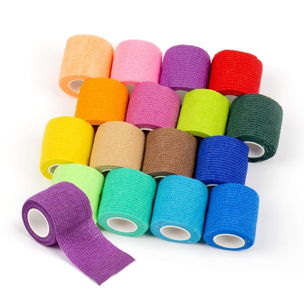 16Pcs Disposable Cohesive Tattoo Grip Cover Wrap, Self Grip Roll Elastic Bandage Handle Grip Tube