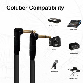 COLUBER CABLE Right Angle 1/4" TRS to Right Angle 1/4" TRS - 1 Feet - Purple - Pro 3-Pin Microphone Connector for Powered Speakers, Audio Interface or Mixer for Live Performance & Recording