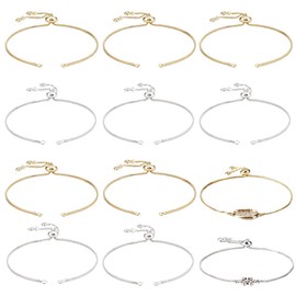 Beebeecraft 10Pcs/Box 120mm 2 Colors Adjustable Slider Bracelet 18K Gold & Platinum Plated Silver Cubic Zirconia Italian Extender Ball end Chain for Jewellery Making DIY Findings