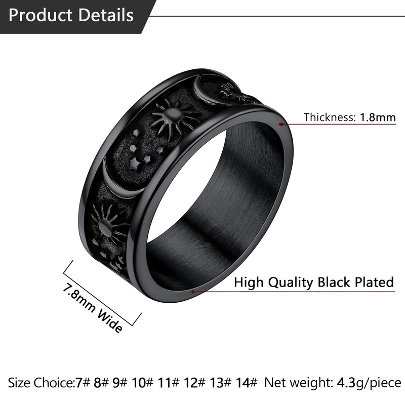 U7 Stainless Steel Rings For Women Star Moon Cool Black