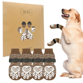 BEAUTYZOO Non Slip Dog Socks for Small Medium Large Dogs, Grip Dog Paw Protector for Hard Wood Floor Senior Old Dogs,Injury Protection to Prevent Licking 2 Pairs Socks Anti Twist for Hot/Cold Pavement