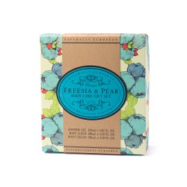 Naturally European Freesia and Pear Body Care Gift Set, Nourishes and Protects All Skin Types, Includes Shower Gel 120ml, Body Scrub 100ml and Body Cream 100ml