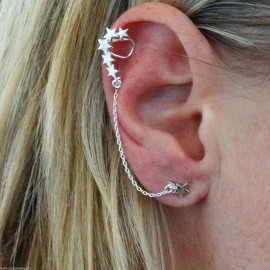 FashionJunkie4Life Star Ear Climber Earring - 925 Sterling Silver - Right Ear Crawler Chain Stud