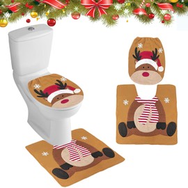 Figarge Christmas Toilet Seat Cover Decorations Toilet Seat Cover Christmas Rug Set Santa Snowman Elk Toilet Mat Set Toilet Seat Cover for Bathroom 2 Pieces