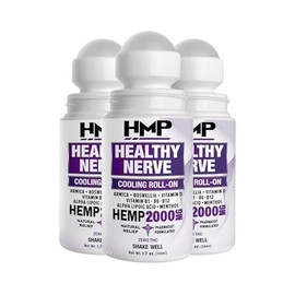 HMP Nerve Roll-On for Feet, Hands, Legs, Toes, Back 2000MG Hemp with Menthol & Arnica, Soothing Cooling Formula, Made in USA, 50ml (3 Pack)