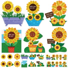chiazllta 30 Pack Christian Arts Crafts Kit for Kids Sunday School Crafts Sunflower Cardboard with Religious Stickers Catholic Bible DIY Ornaments Gift for Sunday School Home Game Activities Supplies