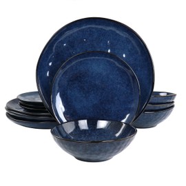 Elama Samara 12 Piece Stoneware Dinnerware Set (Blue)