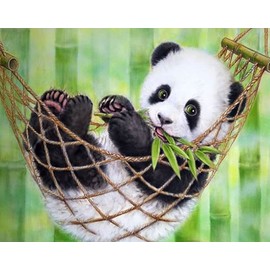 Diamond Painting Set, Picture with Panda Motif and Accessories, Size Approx. 35 x 25 cm, Craft Set for Painting with Rhinestones for Children from 5 Years