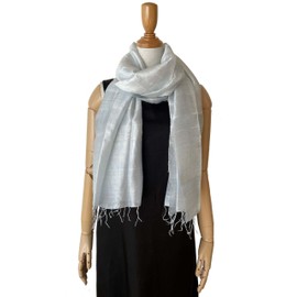 [きゃら] タイシルク ストール 幅広 大判 無地 絹100% シルバーグレー