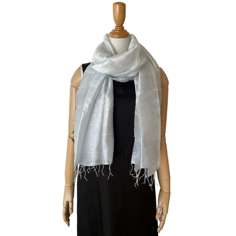 [きゃら] タイシルク ストール 幅広 大判 無地 絹100% シルバーグレー