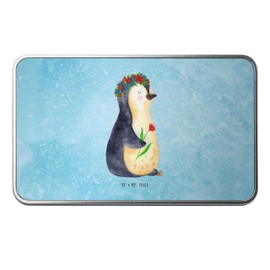 Mr. & Mrs. Panda Metalldose rechteckig Pinguin Blumen - Geschenk, Container, Ziele, Blumenkranz, Blechbox, Keksdose, Vorratsbox, Versperbox,