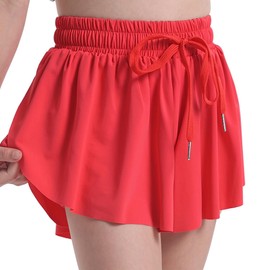 Flowy Butterfly Shorts for Girls 2-in-1 Athletic Running Skirt Shorts Cheer Tennis Dance Preppy with Spandex Liner(Red,Mediuml)