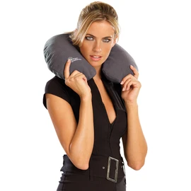 newgen medicals Nackenkissen Aufblasbar: Aufblasbares Nackenhörnchen mit hochwertigem Fleece-Bezug, dunkelgrau (Aufblasbares Seitenschläferkissen, Reise Nackenkissen aufblasbar, Aufblasbarer)