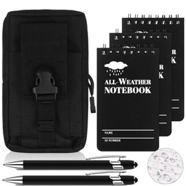 6Pcs Waterproof Notepad Pen Set Waterproof Notebook Mini Spiral Notebook All Weather Stone Paper Notebook Black Cover Pocket Notepad Tactical Steno Pads with Grid for Outdoor Activity Record