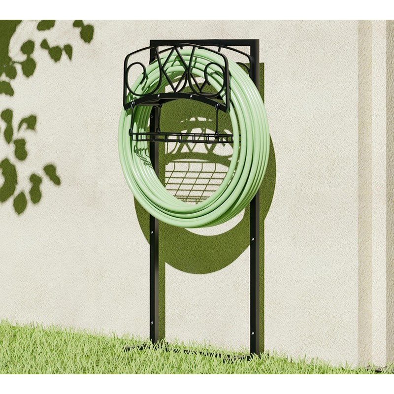 CALIDOLA Freestanding Garden Hose Organizer with Black Powder-Coated Finish -