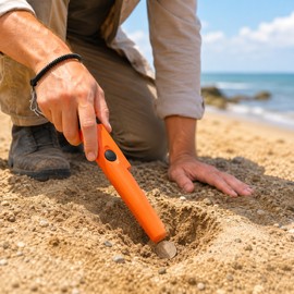 Handheld Metal Detector Pinpointer for Treasure Hunting – 360° Side Scan with Audio & Vibration Alerts for Outdoor Search