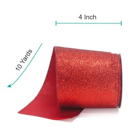 CT CRAFT LLC Glitter Wired Ribbon 4" x 10 Yards Red for Christmas Home Decor Bow Gift Wrapping DIY Crafts Wreath
