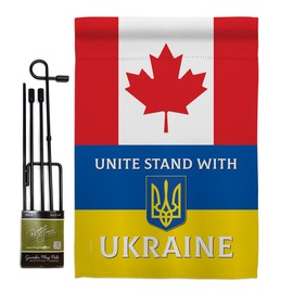Canada Stand with Ukraine Garden Flag Set Support Cause Small Decorative Gift Yard House Banner Made in USA 13 X 18.5