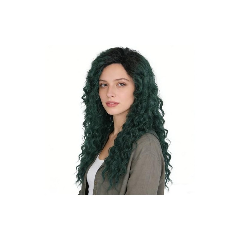 GNIMEGIL Long Curly Wigs for Women Deep Emerald Green Ombre
