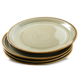 Hasense Porcelain Dinnerware Set of 4, 10 Inch Ceramic Dinner Plates Set of 4 for Kitchen Counter, Large ceramic Dishes Set for Steak, Salad and Dinner, Microwave and Dishwasher Safe, Brown