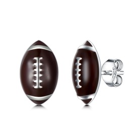 SHUSUKUE Football Stud Earrings 925 Sterling Silver Oval Ball Earrings Football Athletes Earrings Fan Gift Rugby Team Prize Sport Jewelry for Women Men