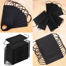 NNPCBT 500PCS 3 ply black disposable masks filter mask, (PR-Black-500)