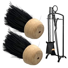 Fireside Companion Brush Head Replacement Hearth Fire Brush Head Round Wooden Stock - Pack of 2