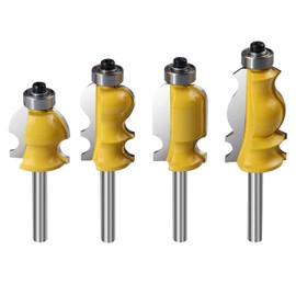 ROOCBIT 1/4-Inch Shank Architectural Molding Router Bit Set Carbide Sculpture Edge line Styling Cutter Woodworking Shape Cutter Tool 4PCS