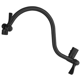 Voolan All Metal Shower Head Extension Arm, 14 Inch Curved Solid Brass Adjustable Shower Arm, Universal Connection Pipe, Flexible Height, Matte Black