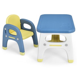 HONEY JOY Kids Table and Chair Set, Dinosaur Shape Children Activity Table and 1 Chair for Art Craft, Building Blocks, 2-Piece Toddler Furniture Set for Daycare Playroom, Gift for Boys Girls, Blue