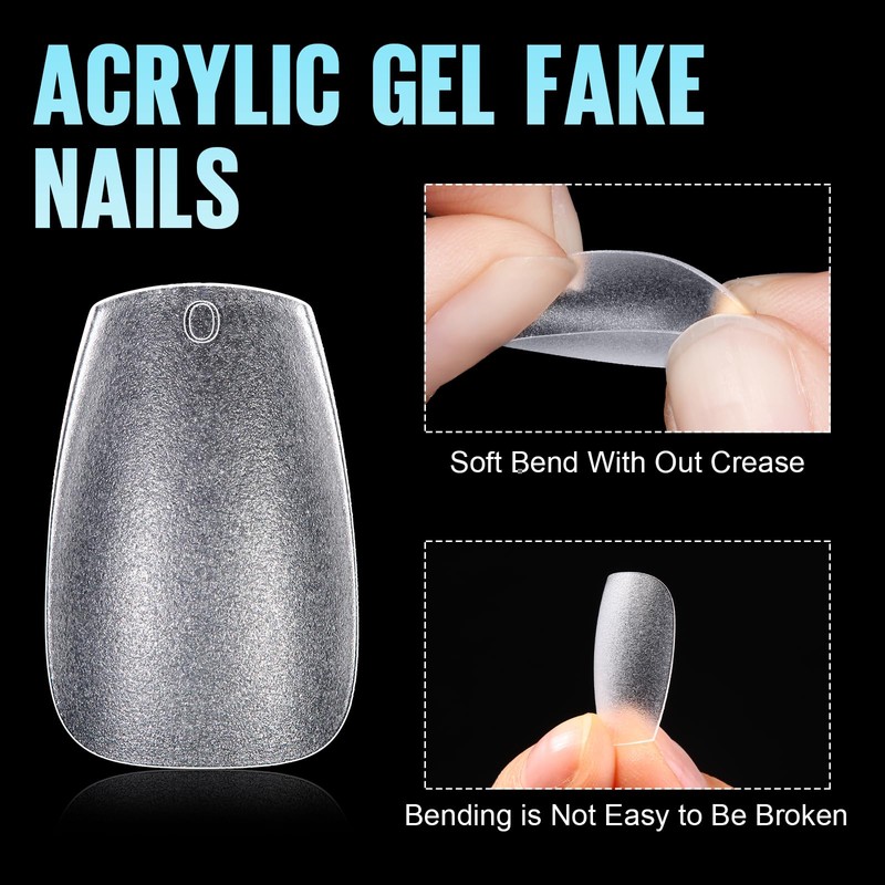 TOMICCA Short Coffin Nail Tips, 15 Sizes Full Cover Double