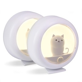 Attivolife Cat Motion Sensor Night Light, Cute Cat Magnetic LED Rechargeable Lamp with Dimmable, Portable Room Bedroom Bathroom Kitchen Wardrobe Stair Locker Wall Decor Lamp for Kid Teen(White x 2)