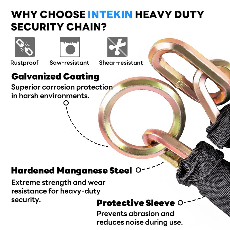 INTEKIN Security Chain 3.3 ft x 3/8" Thick Bike Lock