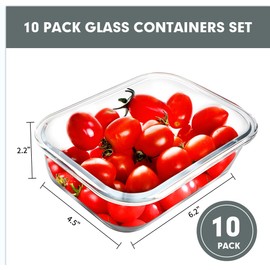 VERONES 10 Pack 22 OZ Glass Meal Prep Containers, Airtight Glass Lunch Containers Set, Glass Food Storage Containers with Lids,BPA-Free, for Microwave, Oven, Freezer & Dishwasher Friendly,Grey