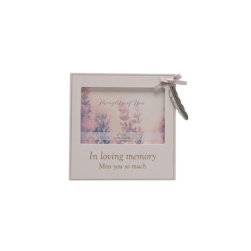 Grey Memorial Wooden Photo Frame with Feather Attachment 6x4 -
