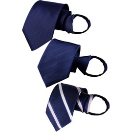 Best Item Set02 One-Touch Necktie Set, 10 Seconds Work, Made in Japan, Men's, Business, Formal, 3.1 inches (8 cm), Hand Washable, 04_Navy blue_solid, 2 types of stripes