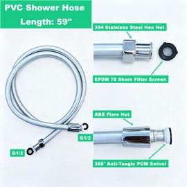 59” Ultra-Flex Shower Hose, Premium RV PVC Handheld Shower Head Hose Extension with 304 stainless steel Nut for Bathing Pet Bathing(Silver)