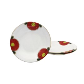 Craftmanhouse Seto Ware Dish (Diameter 5.9 inches (15 cm), Red Camellia, Old House Cafe Style, Set of 3, Made in Japan