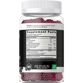 Horbaach Sambucus Black Elderberry Gummies | 60 count | with Zinc and Vitamin C | Vegan, Non-GMO, Gluten free Extract for Adults | Berry Flavor | by Berkshire Labs
